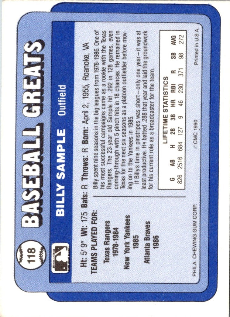 1990 Swell Baseball Greats Billy Sample