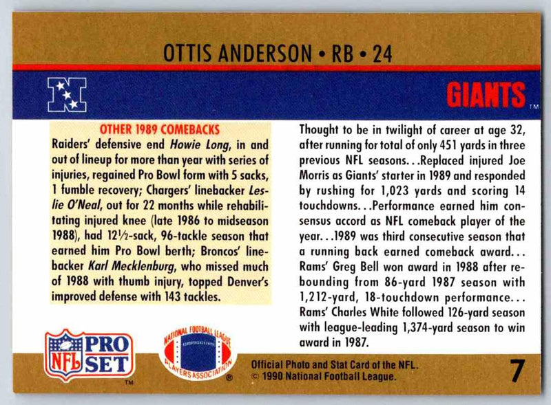 1990 Pro Set Ottis Anderson
