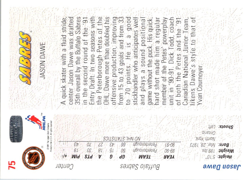 1991 Upper Deck Jason Dawe