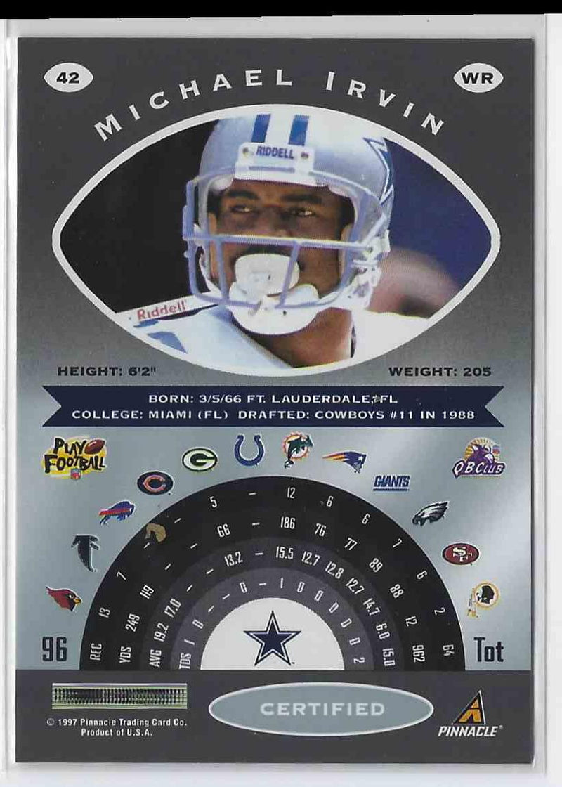 1997 Pinnacle Certified Micheal Irvin