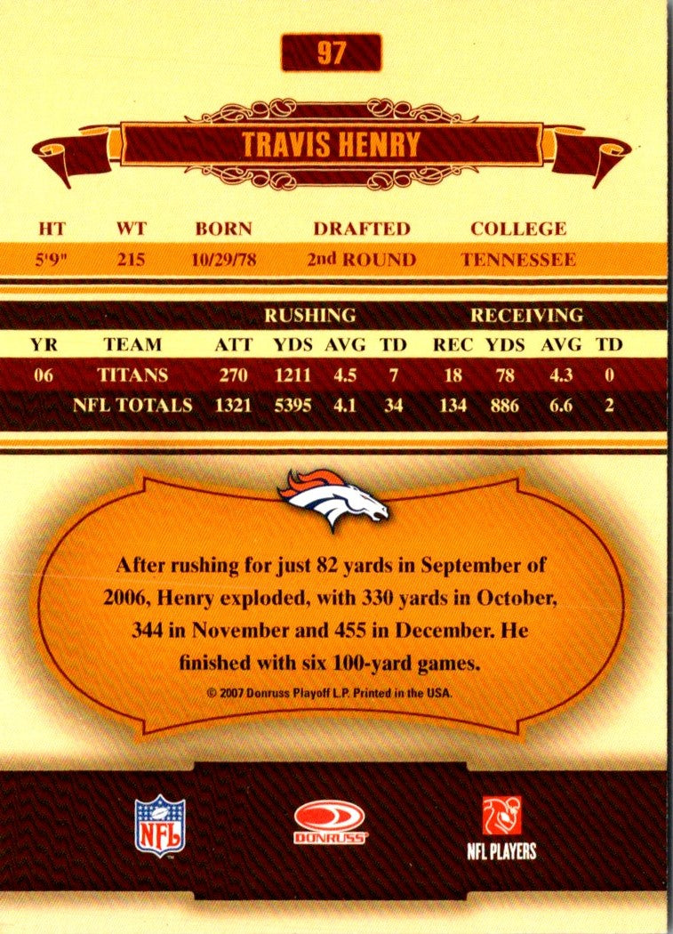 2007 Donruss Classics Travis Henry