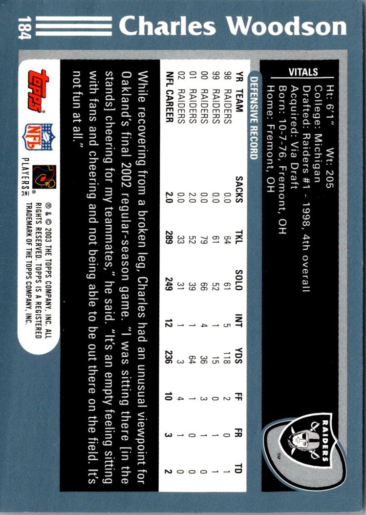2003 Topps 1st Edition Charles Woodson