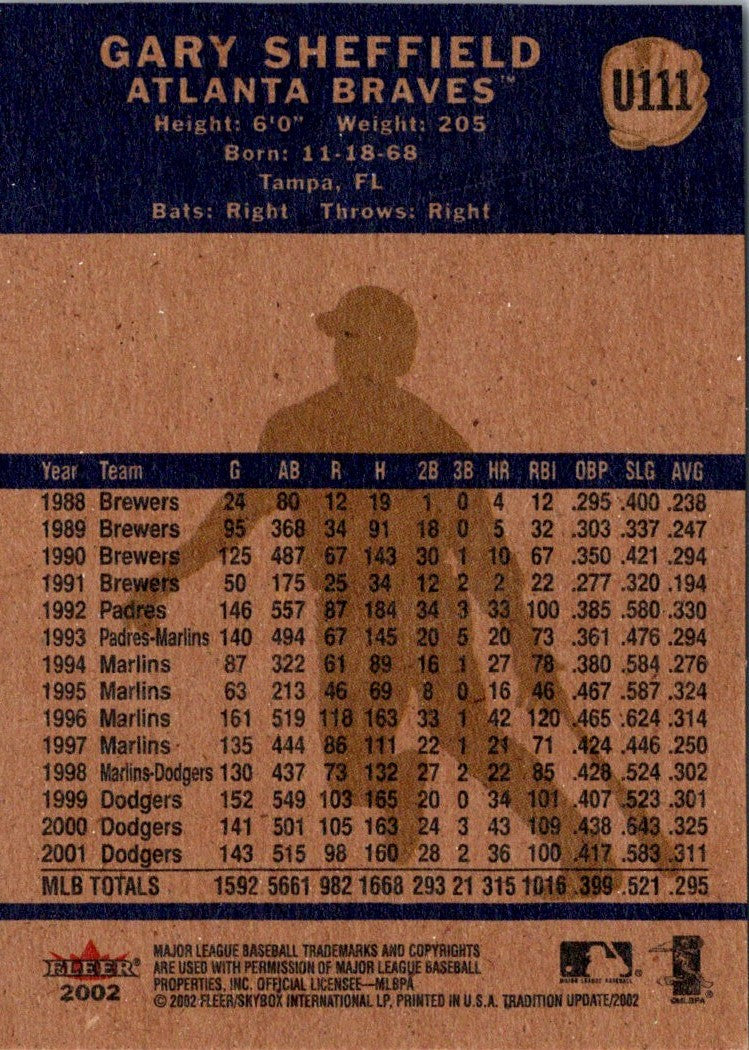 2002 Fleer Tradition Update Gary Sheffield