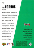 2002 Upper Deck Diamond Connection Trey Hodges #603 Rookie /1999