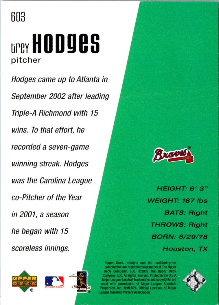 2002 Upper Deck Diamond Connection Trey Hodges