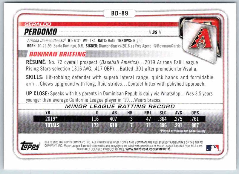 2020 Bowman Geraldo Perdomo