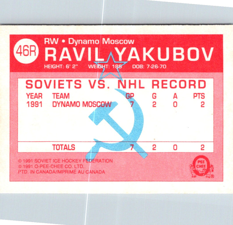 1991 O-Pee-Chee Central Red Army Ravil Yakubov