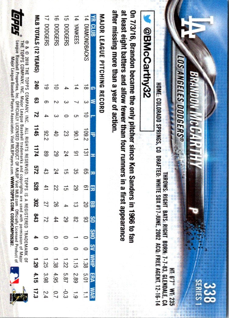 2018 Topps Brandon McCarthy