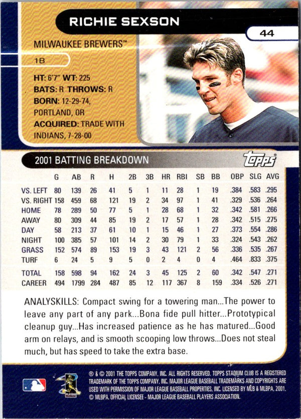 2002 Stadium Club Richie Sexson #44
