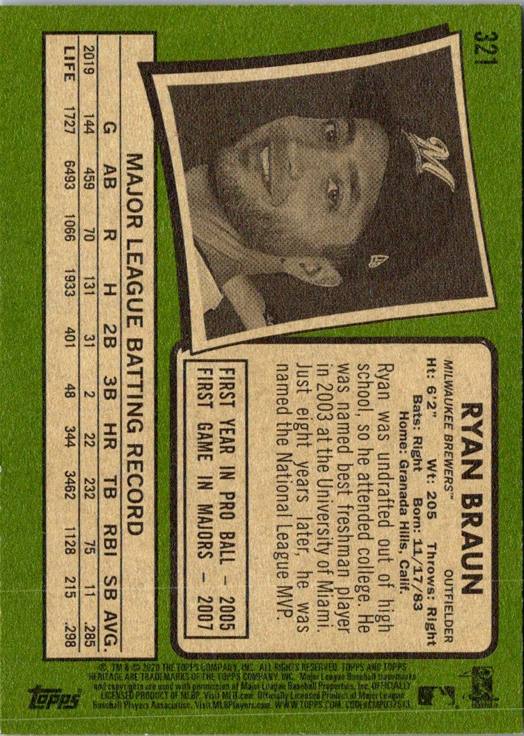 2020 Topps Heritage Ryan Braun