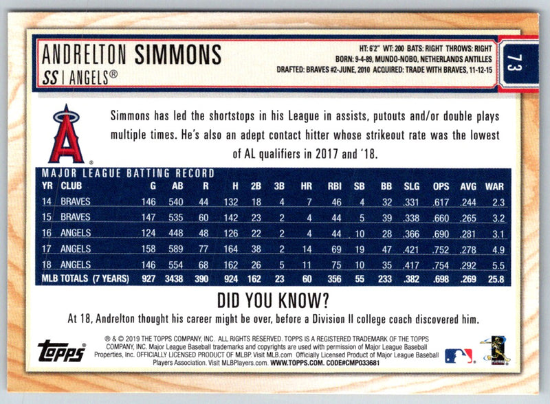 2019 Topps Big League Andrelton Simmons