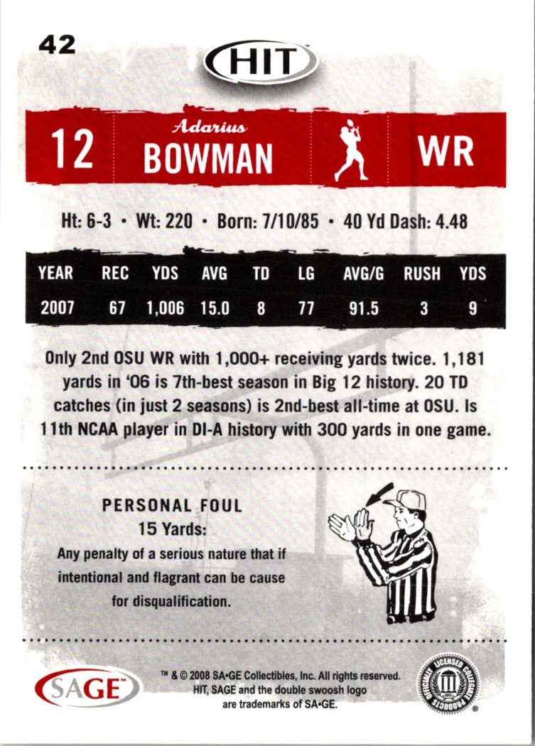 2008 SAGE HIT Adarius Bowman