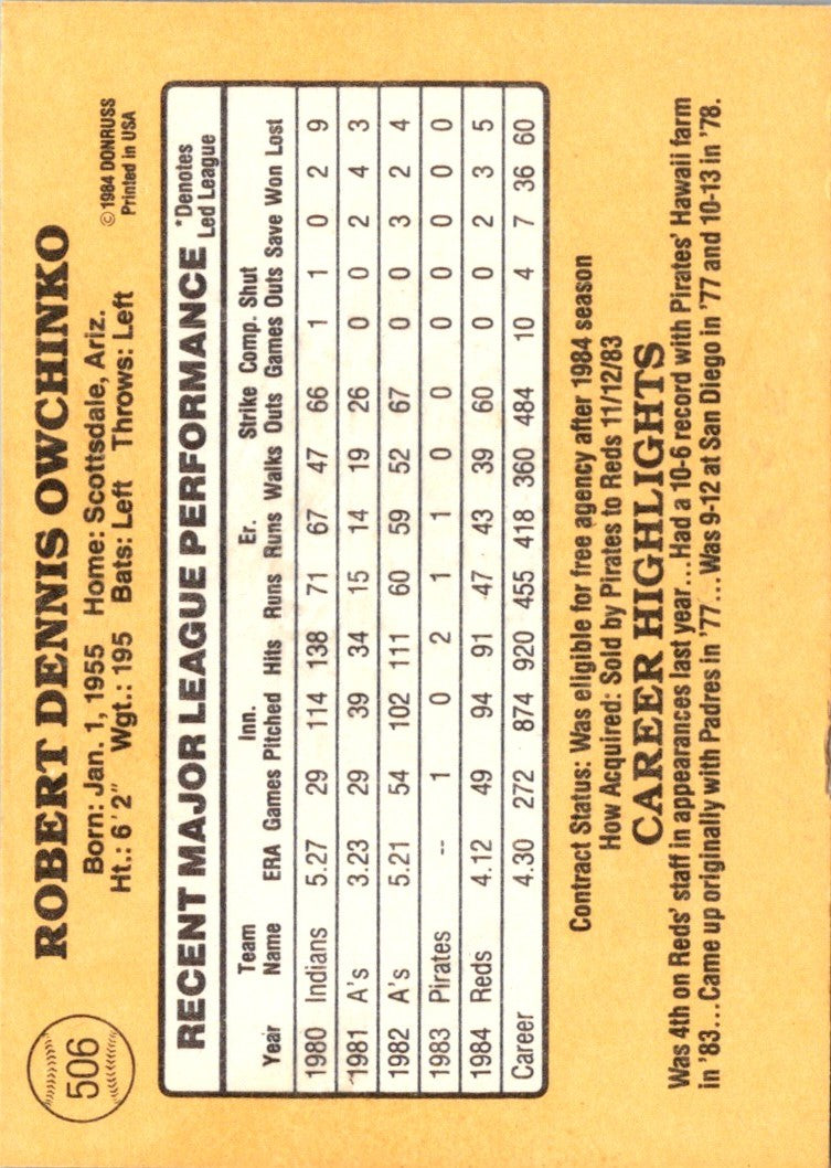 1985 Donruss Bob Owchinko