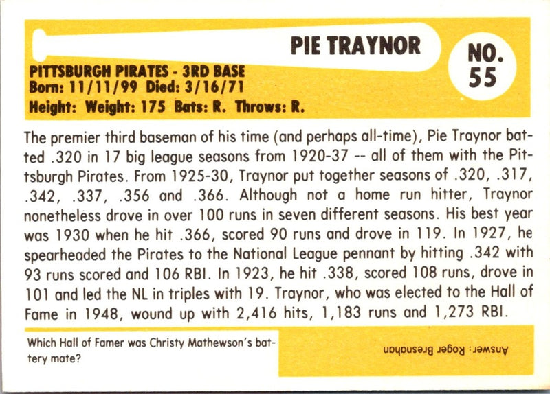 1980 SSPC HOF Pie Traynor