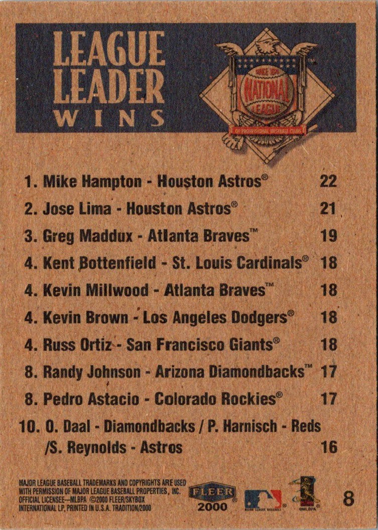 2000 Fleer Tradition NL Wins (Mike Hampton/Jose Lima/Greg Maddux)