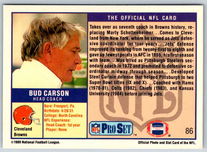 1989 NFL Proset Bud Carson
