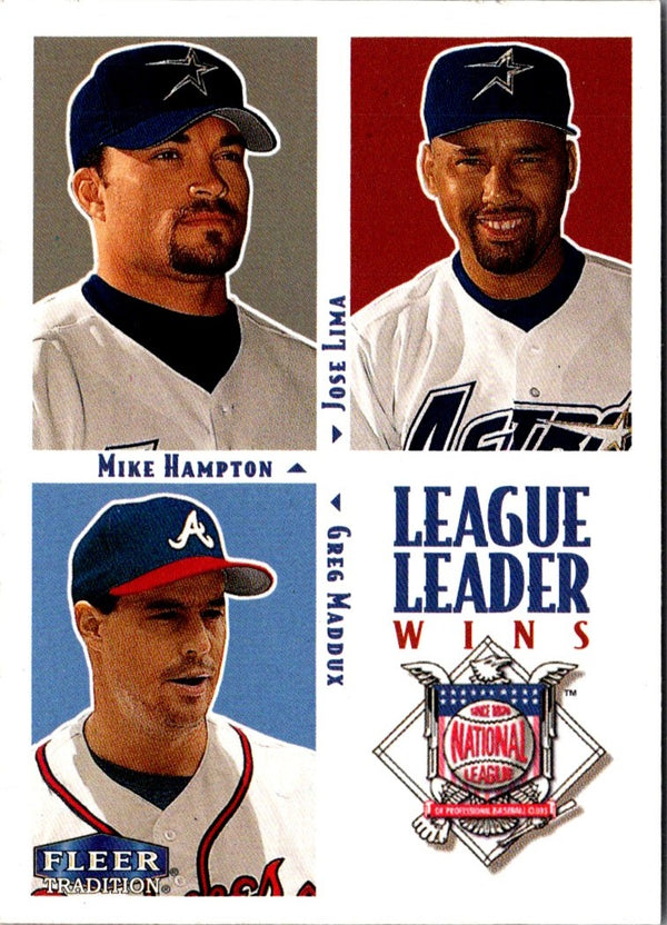 2000 Fleer Tradition NL Wins (Mike Hampton/Jose Lima/Greg Maddux) #8