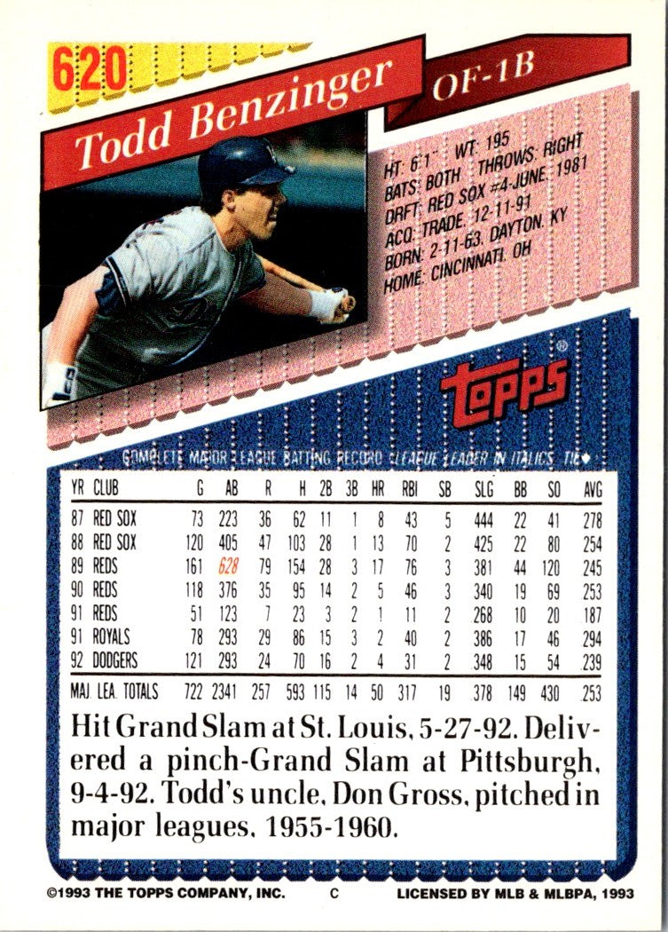 1993 Topps Gold Todd Benzinger