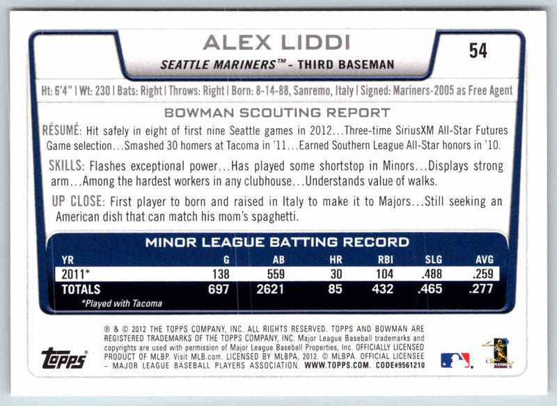 2012 Bowman Alex LIDDI