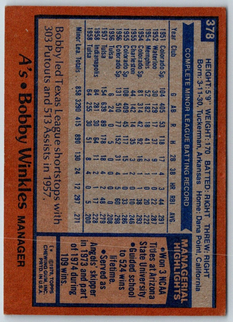 1978 Topps Bobby Winkles