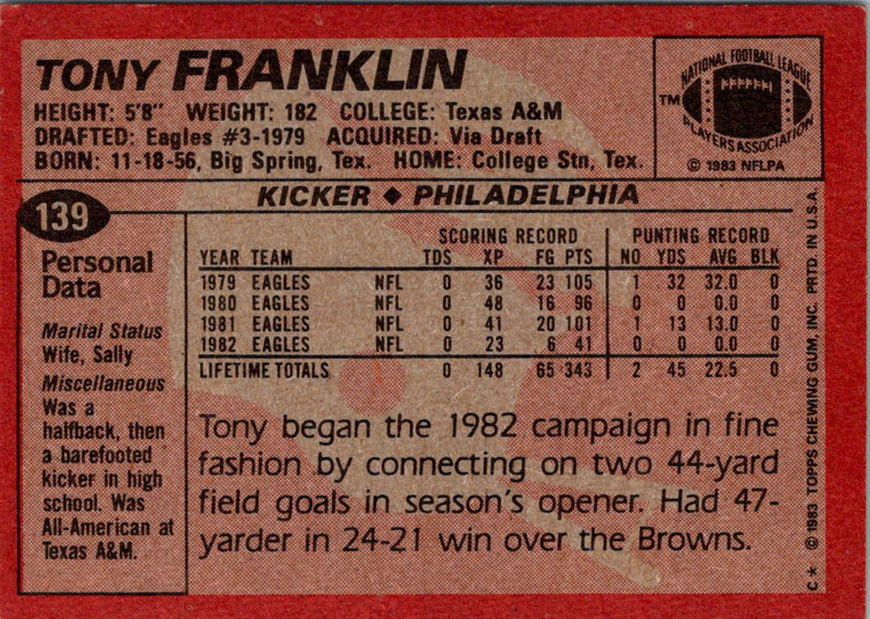 1983 Topps Tony Franklin