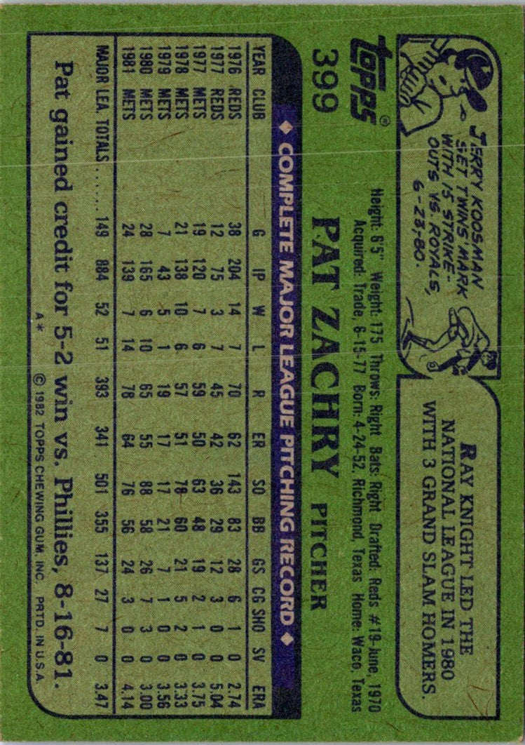 1982 Topps Pat Zachry