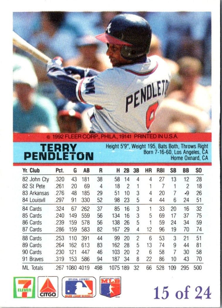 1992 Fleer 7 Eleven/Citgo The Performer Terry Pendleton