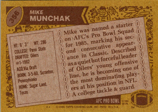 1986 Topps Mike Munchak #356 NM+