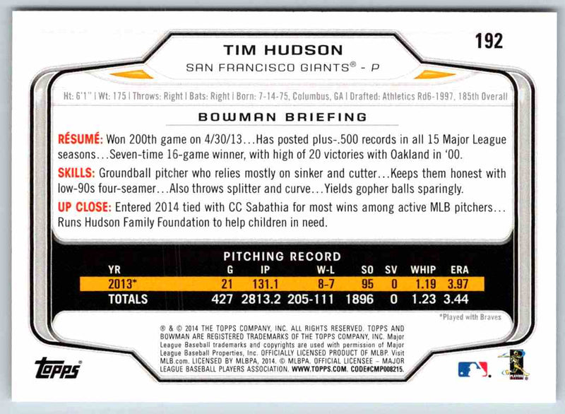 2014 Bowman Tim Hudson