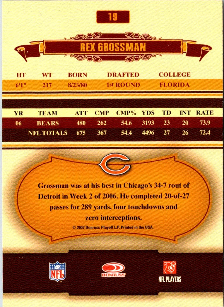 2007 Donruss Classics Rex Grossman