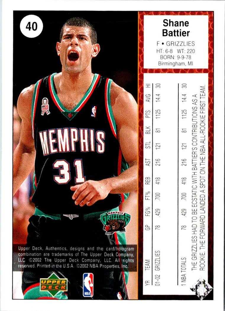 2002 UD Authentics Shane Battier