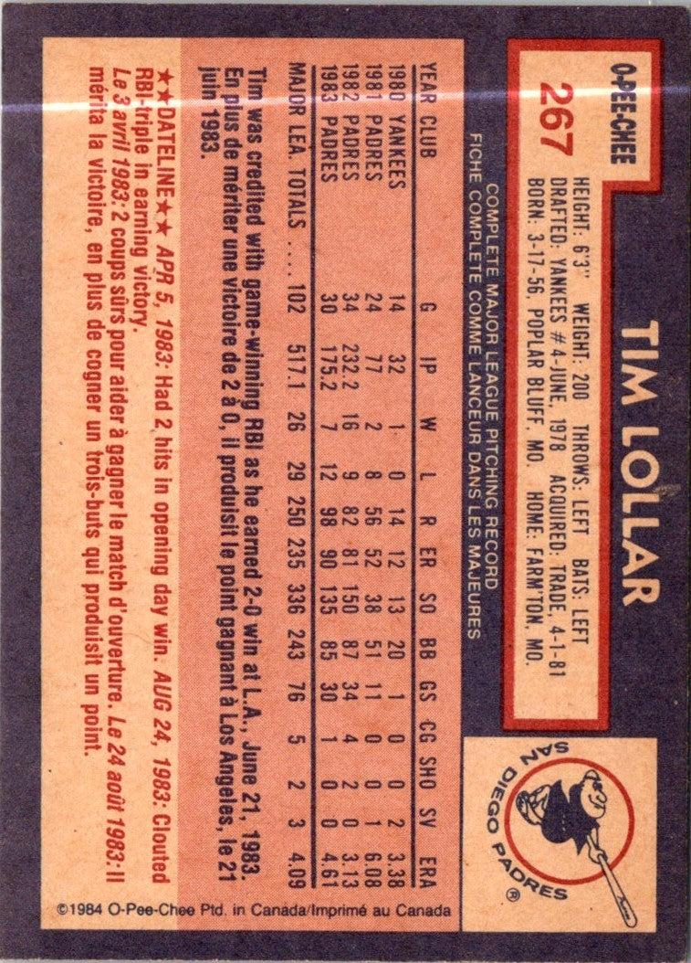 1984 O-Pee-Chee Tim Lollar