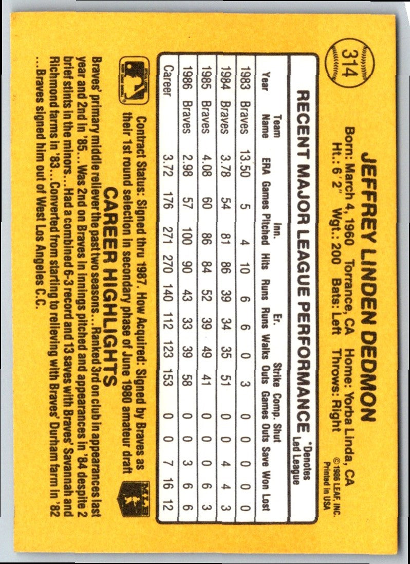 1986 Donruss Jeff Dedmon