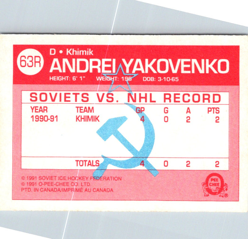 1991 O-Pee-Chee Central Red Army Andrei Yakovenko