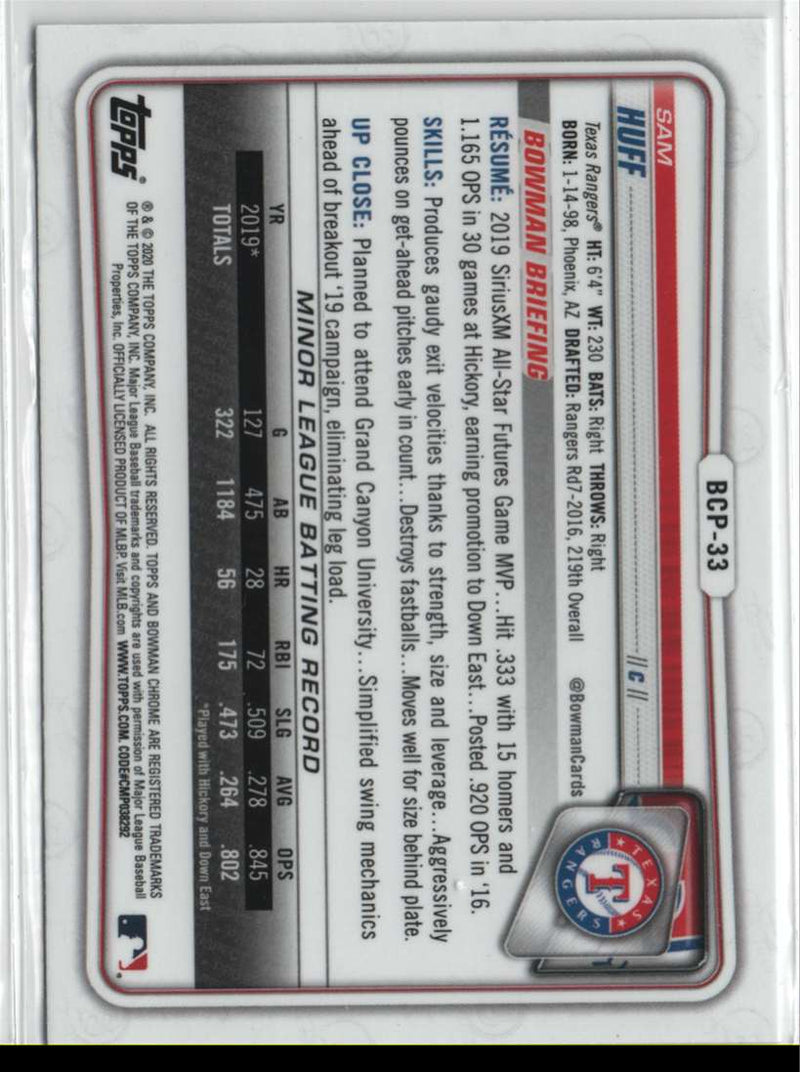 2020 Bowman Chrome Prospects Sam Huff