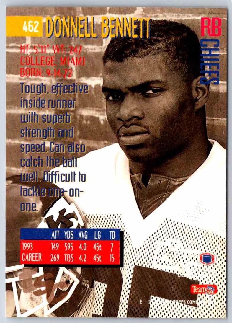 1994 Topps Stadium Club Football Donnell Bennett