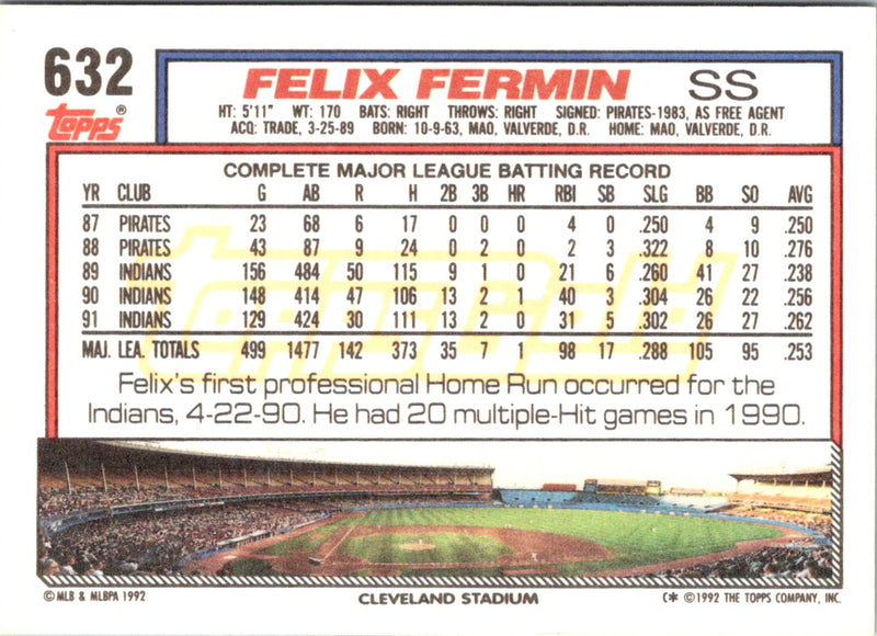 1992 Topps Gold Winners Felix Fermin