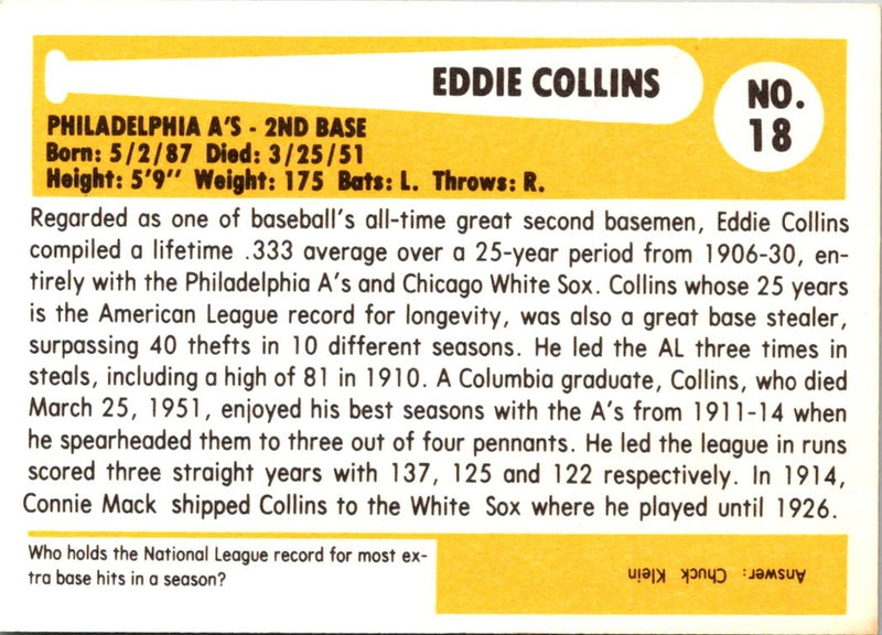 1980 SSPC HOF Eddie Collins