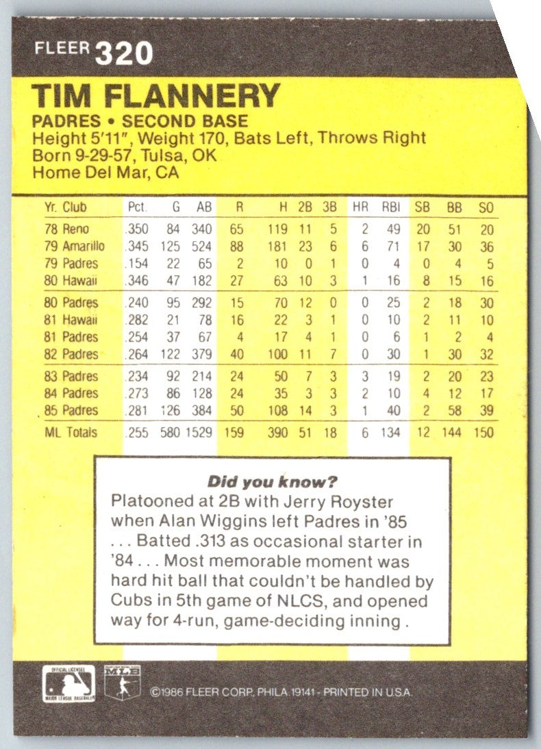 1986 Fleer Tim Flannery