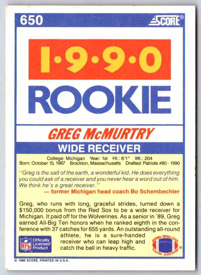 1990 Score Greg McMurtry