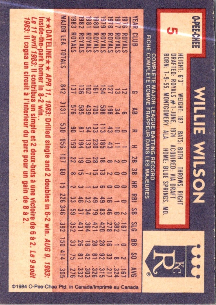 1984 O-Pee-Chee Willie Wilson