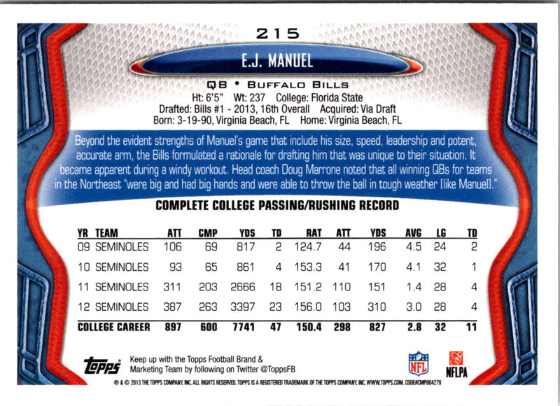 2013 Topps EJ Manuel