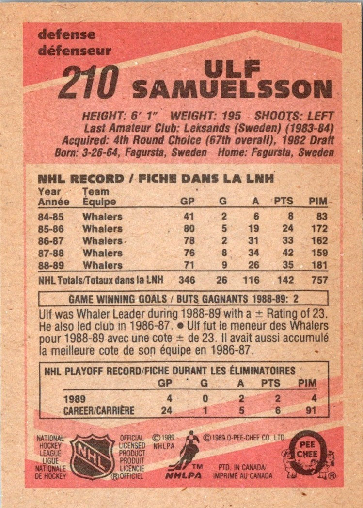 1989 O-Pee-Chee Ulf Samuelsson