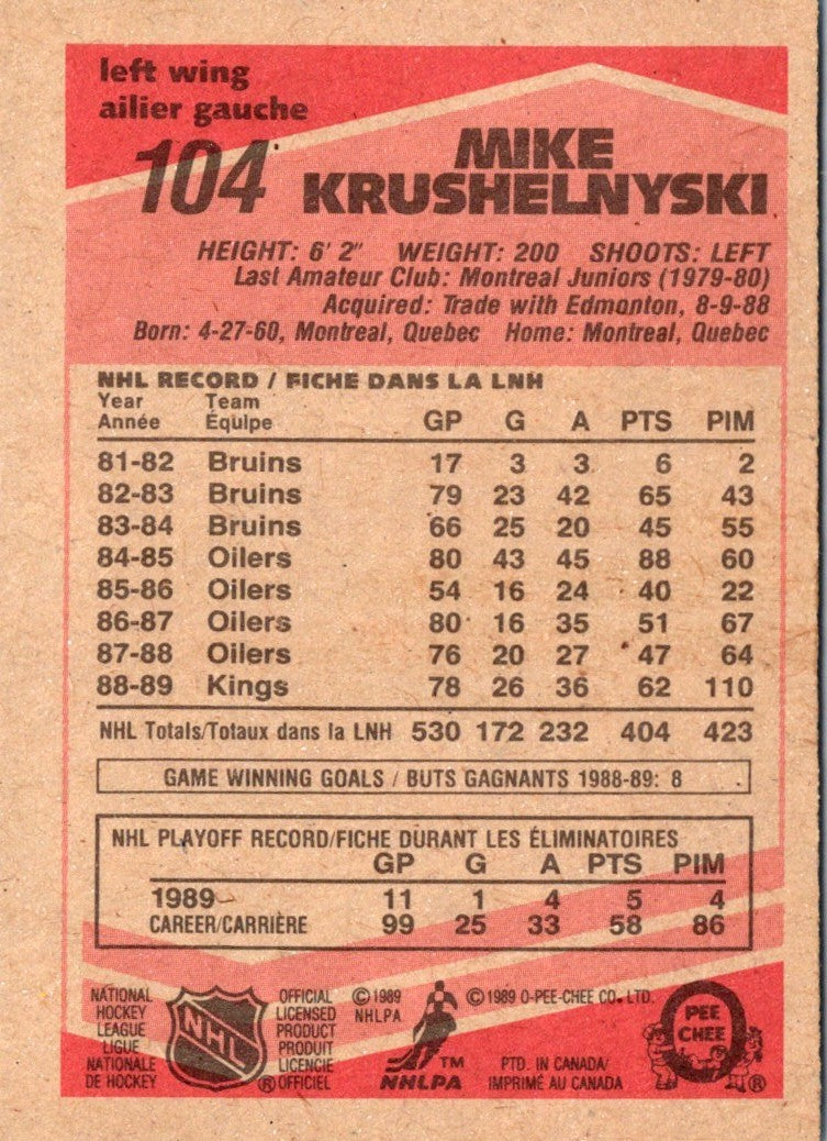 1989 O-Pee-Chee Mike Krushelnyski