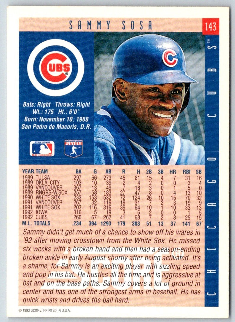 1993 Score Sammy Sosa