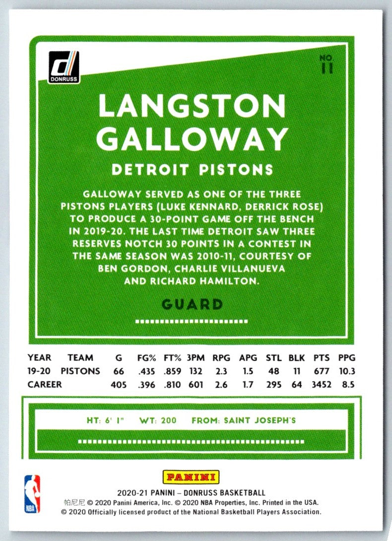 2019 Panini Mosaic Langston Galloway