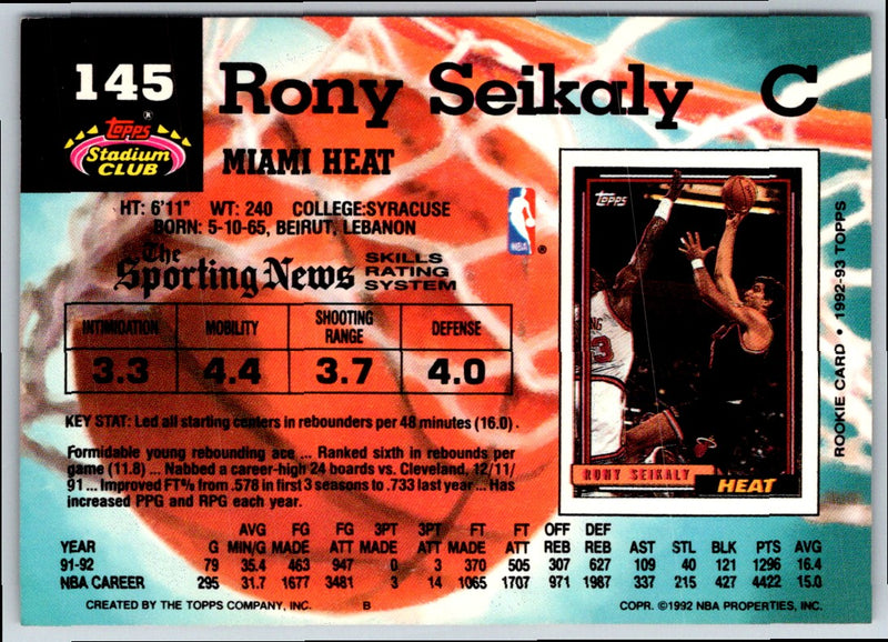 1992 Stadium Club Rony Seikaly