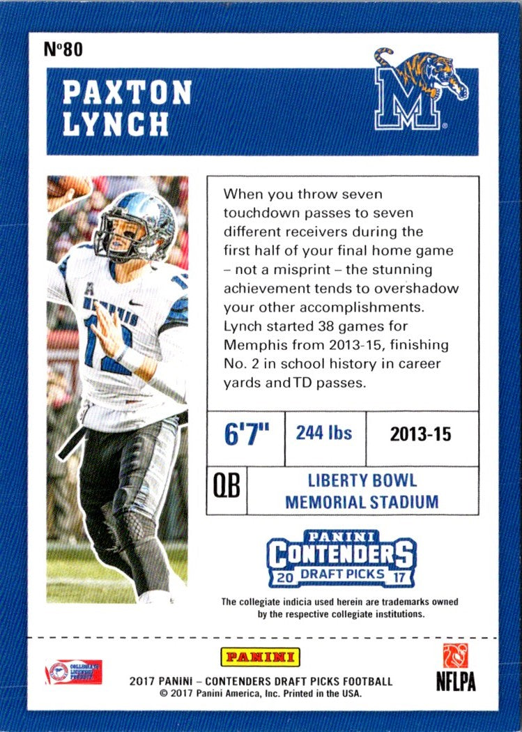 2017 Panini Contenders Draft Picks Paxton Lynch