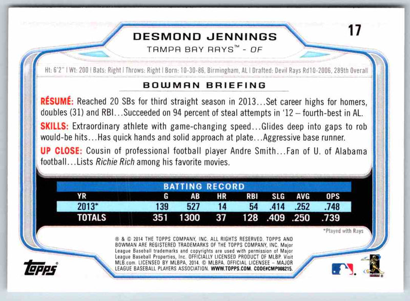 2014 Bowman Desmond Jennings