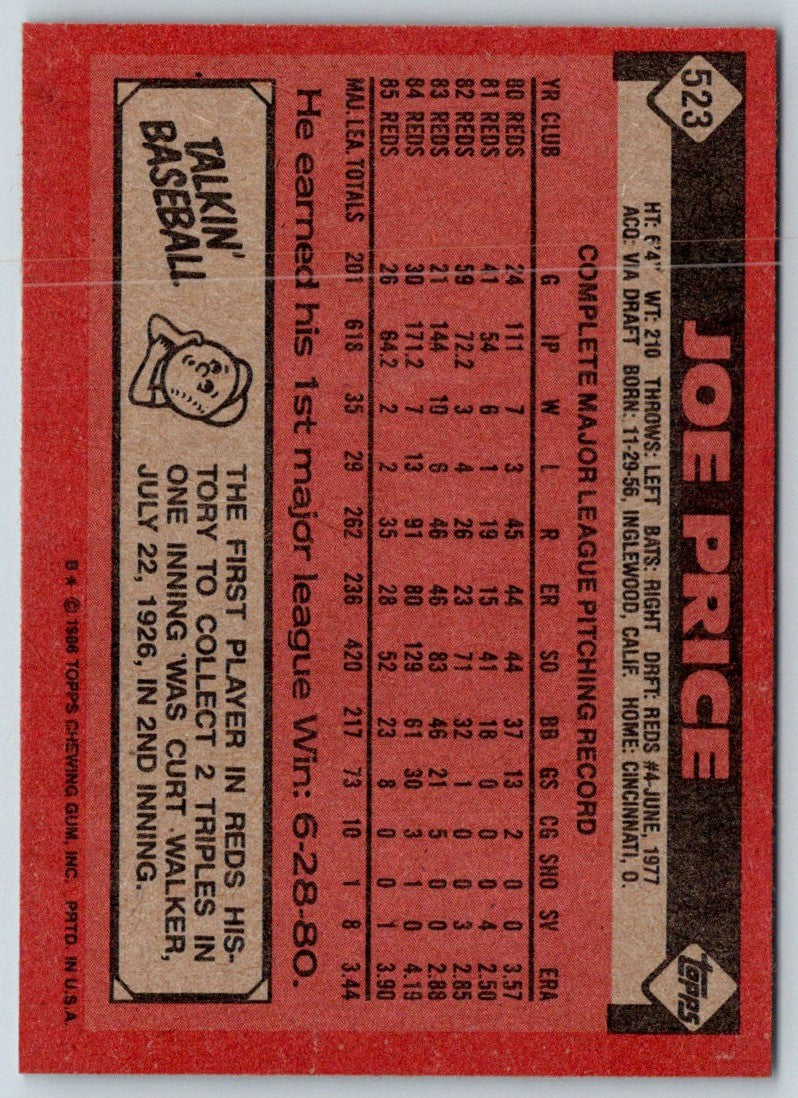 1986 Topps Joe Price